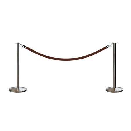 MONTOUR LINE Stanchion Post and Rope Kit Sat.Steel, 2 Flat Top 1 Tan Rope C-Kit-2-SS-FL-1-PVR-TN-PS